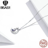 925 Silver Moon Unicorn Pendant Necklace Pink Zircon Woman Party Jewelry