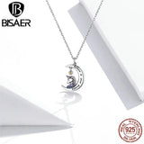 925 Silver Moon Unicorn Pendant Necklace Pink Zircon Woman Party Jewelry