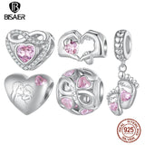 925 Silver Motherly Love Charm Bead Pendant, Platinum Plated