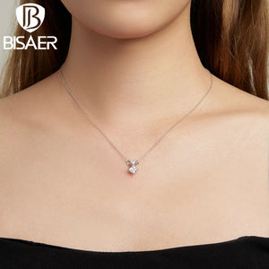 925 Silver CZ Necklace Platinum Plated Women Wedding Jewelry