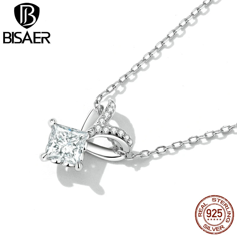 925 Silver CZ Necklace Platinum Plated Women Wedding Jewelry