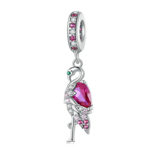 925 Silver Owl Charm Bead Flamingo Pendant Necklace Bracelet DIY