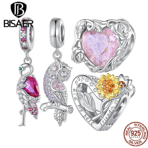 925 Silver Owl Charm Bead Flamingo Pendant Necklace Bracelet DIY