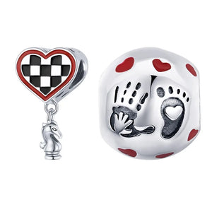925 Sterling Silver Palm Love Heart Shaped Board Beads Charm