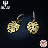 925 Silver Palm Monstera Leaf Drop Earrings Vintage Style