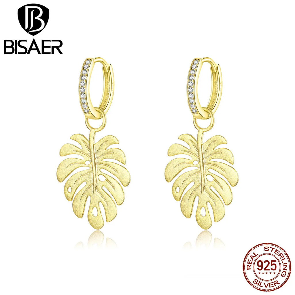 925 Silver Palm Monstera Leaf Drop Earrings Vintage Style