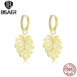 925 Silver Palm Monstera Leaf Drop Earrings Vintage Style