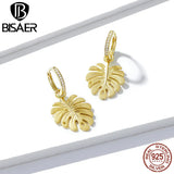 925 Silver Palm Monstera Leaf Drop Earrings Vintage Style