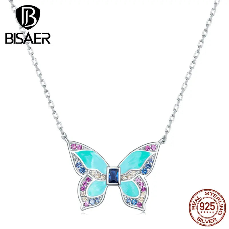 925 Silver Butterfly Pendant Necklace with Zircon Setting
