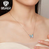 925 Silver Butterfly Pendant Necklace with Zircon Setting