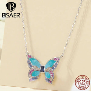 925 Silver Butterfly Pendant Necklace with Zircon Setting