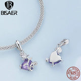 925 Silver Purple Butterfly Charm Bead Heart Pendant Platinum Fit DIY Bracelet