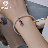 925 Silver Purple Butterfly Charm Bead Heart Pendant Platinum Fit DIY Bracelet