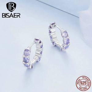 925 Silver Purple Zircon Ear Buckles Women Earrings Geometry Jewelry