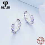 925 Silver Purple Zircon Ear Buckles Women Earrings Geometry Jewelry