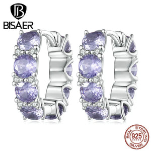925 Silver Purple Zircon Ear Buckles Women Earrings Geometry Jewelry