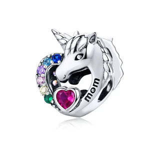 925 Silver Unicorn Charm Heart Zircon Pendant