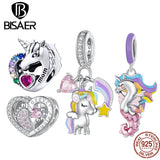 925 Silver Unicorn Charm Heart Zircon Pendant