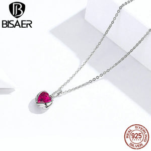 925 Silver Red Heart Guardian Wing Pendant Necklace For Women