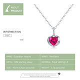925 Silver Red Heart Guardian Wing Pendant Necklace For Women
