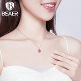 925 Silver Red Heart Guardian Wing Pendant Necklace For Women