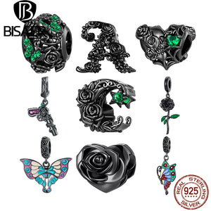 925 Silver Dark Skull Heart Charm Bead