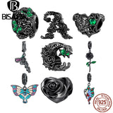 925 Silver Dark Skull Heart Charm Bead