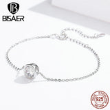 925 Silver Circle Bracelet Platinum Chain Adjustable Lobster Clasp Women