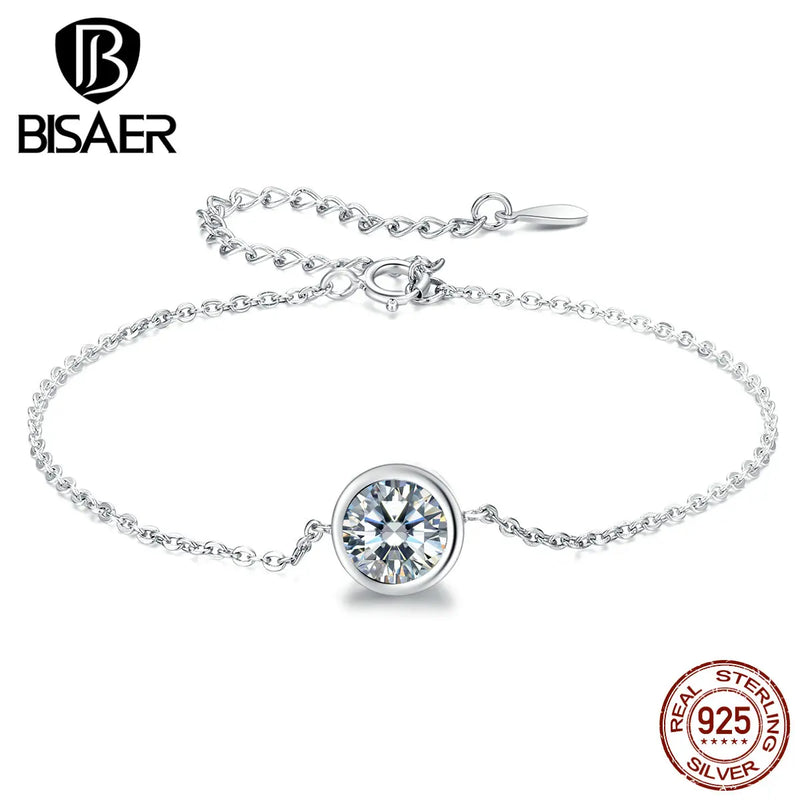 925 Silver Circle Bracelet Platinum Chain Adjustable Lobster Clasp Women