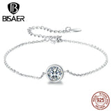 925 Silver Circle Bracelet Platinum Chain Adjustable Lobster Clasp Women
