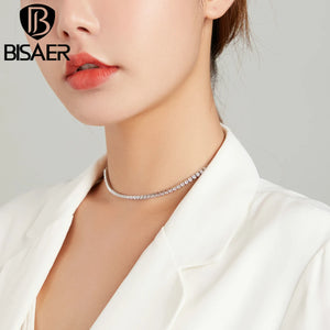 925 Sterling Silver Cubic Zircon Tennis Choker Chain Necklace