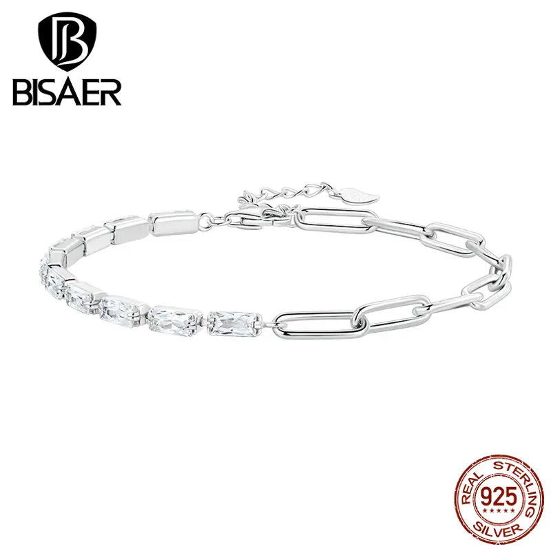 925 Silver Zircon Bracelet Chain Platinum Plated Women Jewelry