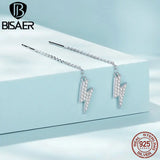 925 Silver Lightning Stud Earrings Platinum Plating Women Party Jewelry Gift