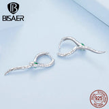 925 Silver Snake Hoop Earrings Green Zircon Ear Clips Platinum Plating