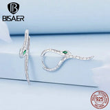 925 Silver Snake Hoop Earrings Green Zircon Ear Clips Platinum Plating