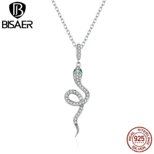 925 Silver Snake Necklace Pendant Zircon Platinum Plated