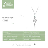 925 Silver Snake Necklace Pendant Zircon Platinum Plated