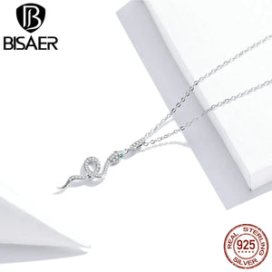 925 Silver Snake Necklace Pendant Zircon Platinum Plated