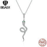 925 Silver Snake Necklace Pendant Zircon Platinum Plated