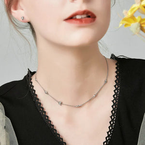 925 Silver Moon Star Pendant Necklace Crystal Chain Platinum