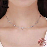 925 Silver Moon Star Pendant Necklace Crystal Chain Platinum