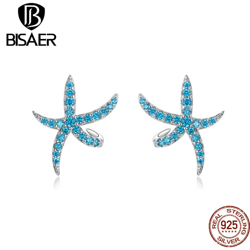 925 Silver Starfish Earrings CZ Starfish Stud Earrings for Women Beach Party