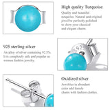 925 Silver Turquoise Stud Earring Platinum Plated for Women