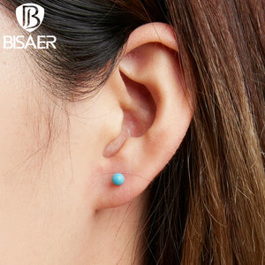 925 Silver Turquoise Stud Earring Platinum Plated for Women