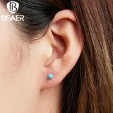 925 Silver Turquoise Stud Earring Platinum Plated for Women
