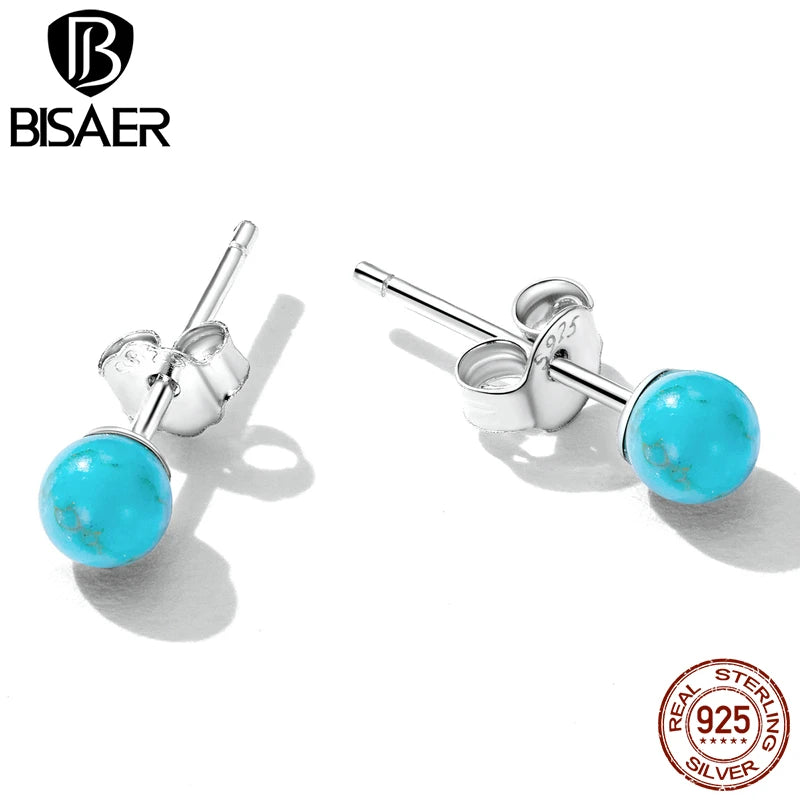 925 Silver Turquoise Stud Earring Platinum Plated for Women