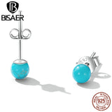 925 Silver Turquoise Stud Earring Platinum Plated for Women