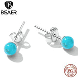 925 Silver Turquoise Stud Earring Platinum Plated for Women