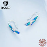 925 Silver Dazzling Green Feather Eardrop Stud Earrings EFE707