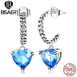 925 Silver Heart Chain Stud Earrings Platinum Plated Glass Ear Party Jewelry